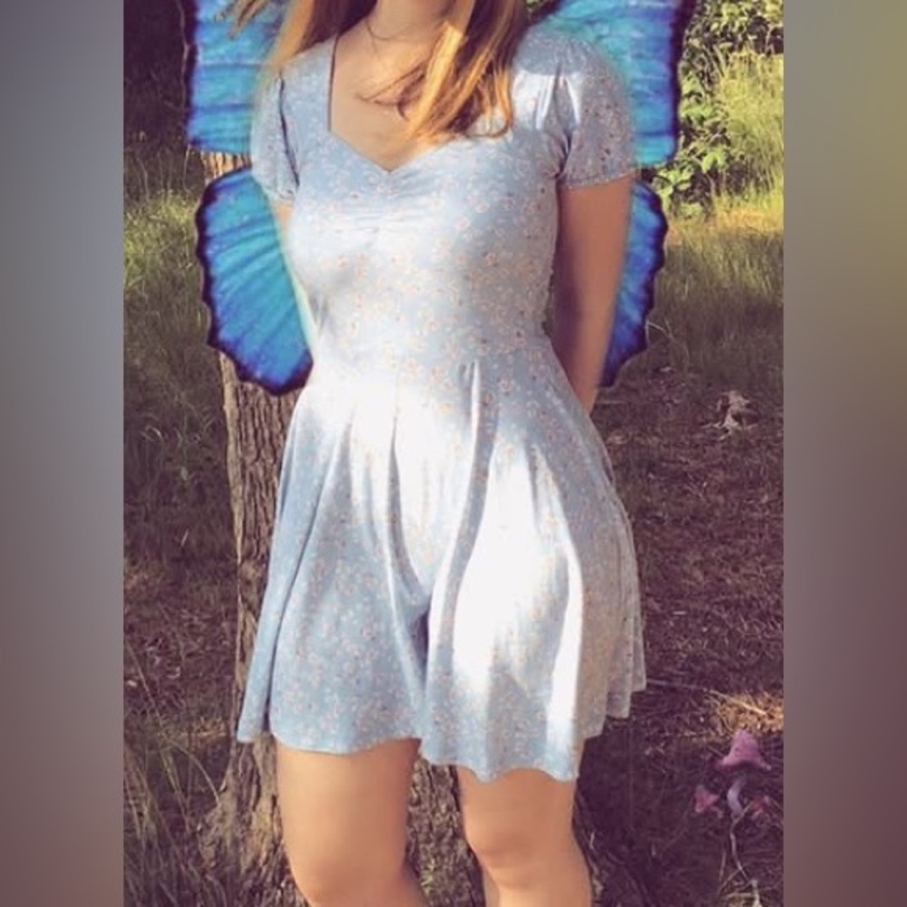 Blue Rue21 Floral Dress with Puff Sleeves